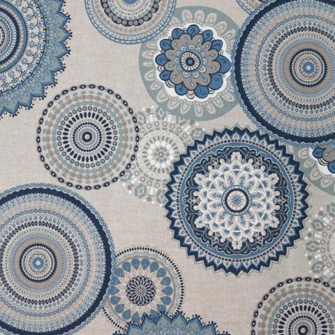 Leinendruck 140cm Mandalas blau 