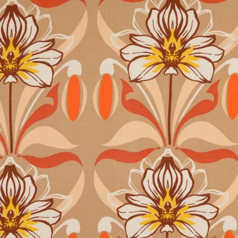 satinierte Popeline  Blume beige-orange-weiß 